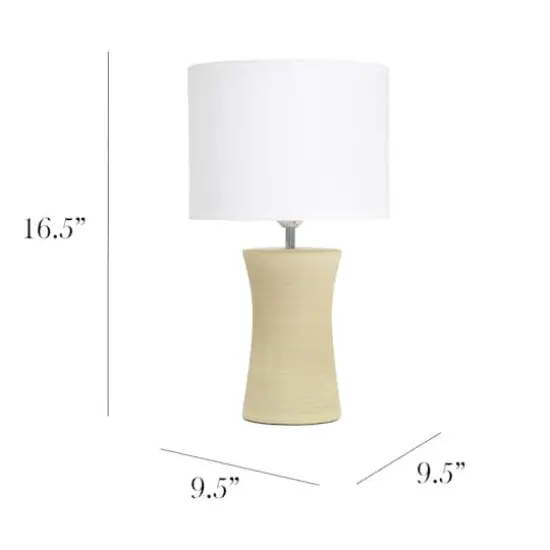 Simple Designs White Shade Ceramic Hourglass Table Lamp Beige {4}