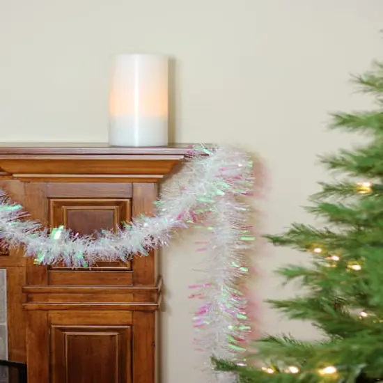 50ft. Iridescent White Plush Tinsel Christmas Garland {3}