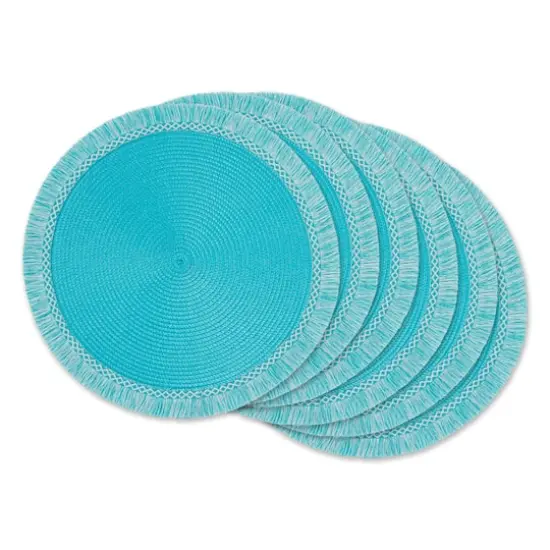 DII&reg; Round Fringed Placemats, 6ct. Aqua {1}
