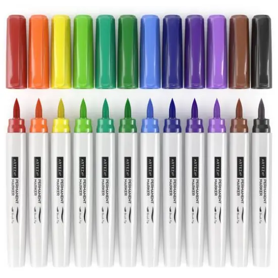 Arteza&reg; Rainbow Colors Permanent Fine & Brush Tip Marker Set  {3}