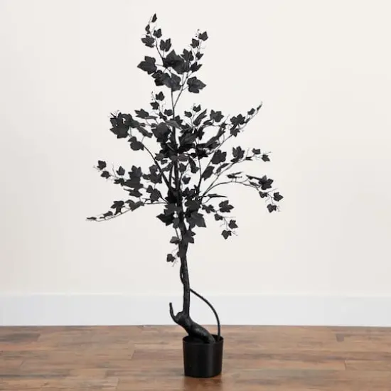 4ft. Halloween Black Maple Artificial Potted Tree {3}