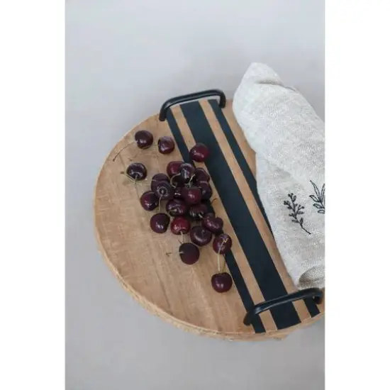 Hello Honey® 16" Decorative Wood Tray with Black Lines & Handles {4}