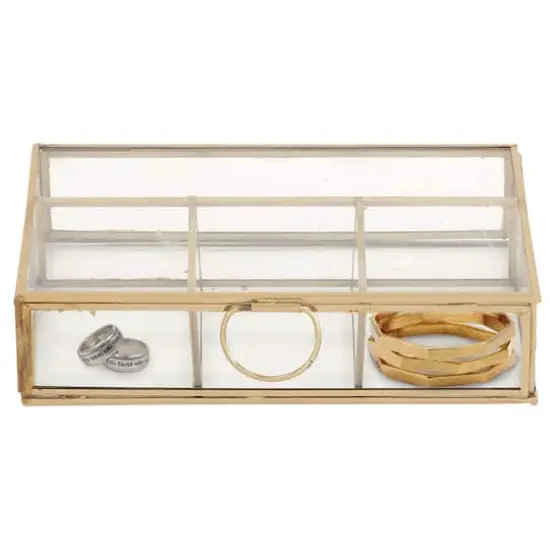 Rectangular Metal & Glass Jewelry Box Gold {1}