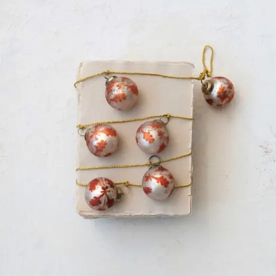 Hello Honey&reg; 6ft. Silver & Coral Etched Mercury Glass Ball Ornament Garland with Gold Cord {5}