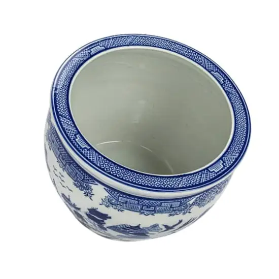 Hello Honey&reg; 12.25" Blue & White Hand-Painted Stoneware Planter {9}