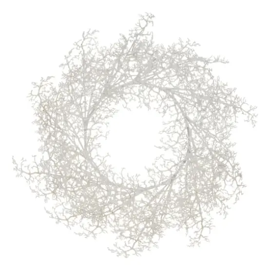 22" White Glittered Plastic Twig Wreath {1}