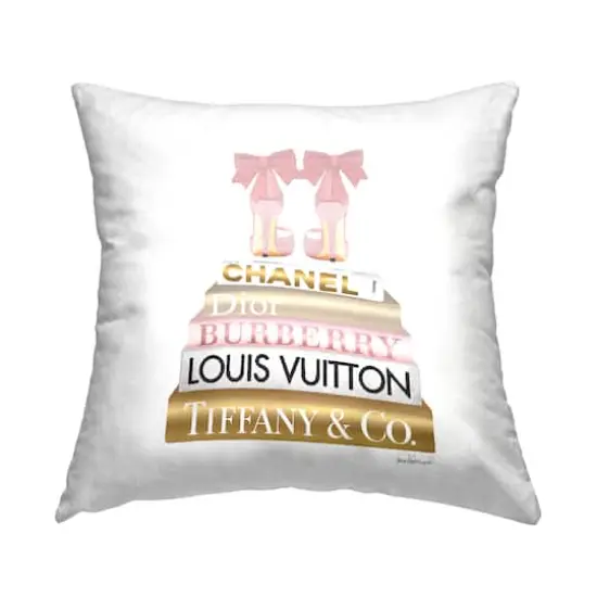 Stupell Industries Pink Gold Heels Bookstack Glam Fashion Design Throw Pillow 18" x 18" {1}