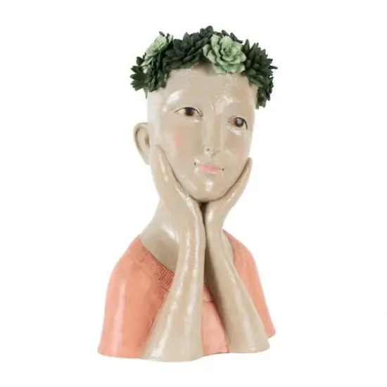 17" Woman Bust Planter with Succulent Crown {1}