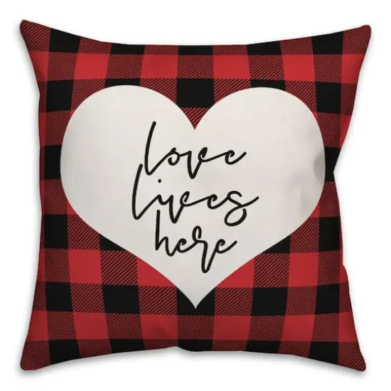 Love Lives Here Plaid Throw Pillow {1}