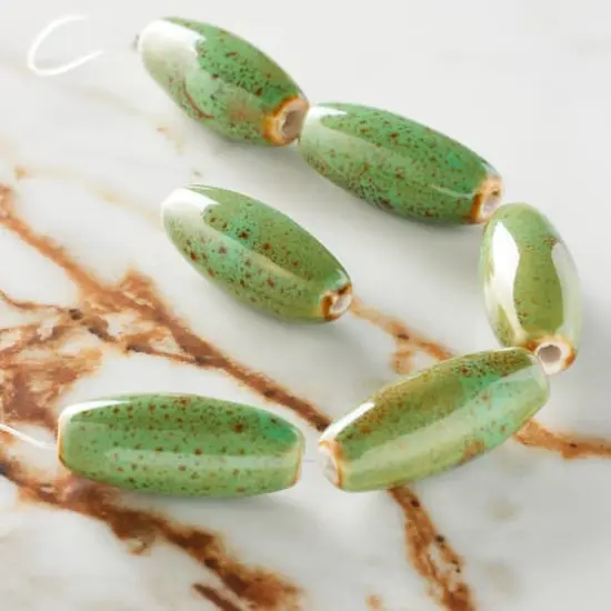 Green Ceramic Oval Beads, 29.5mm by Bead Landing&trade; {3}