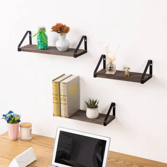 Rustic Wood Floating Wall Shelves Set {6}