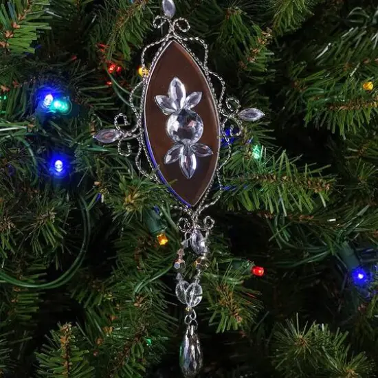 9.5" Silver Elegant Jeweled Mirrored Drop Christmas Ornament {3}