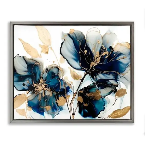 Stupell Industries Blue Swirling Modern Flowers Floater Framed Art Gray {1}