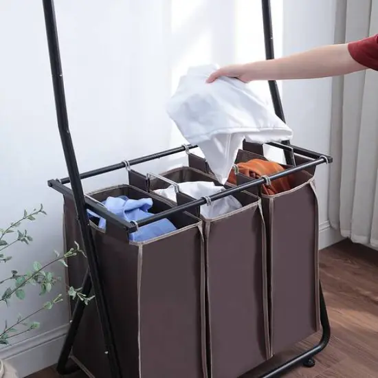 SunnyPoint Laundry Sorter with Hanging Bar Black {5}