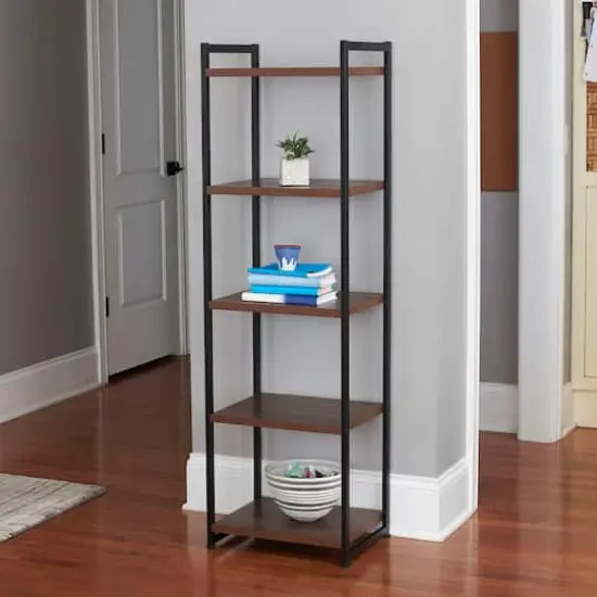 Household Essentials Jamestown 59" 5-Shelf Narrow Bookshelf Walnut {3}