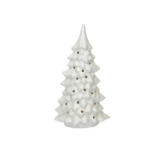 Hello Honey&reg; 10.25" Cream Stoneware LED Tree with Cut-Outs & Iridescent Finish {1}