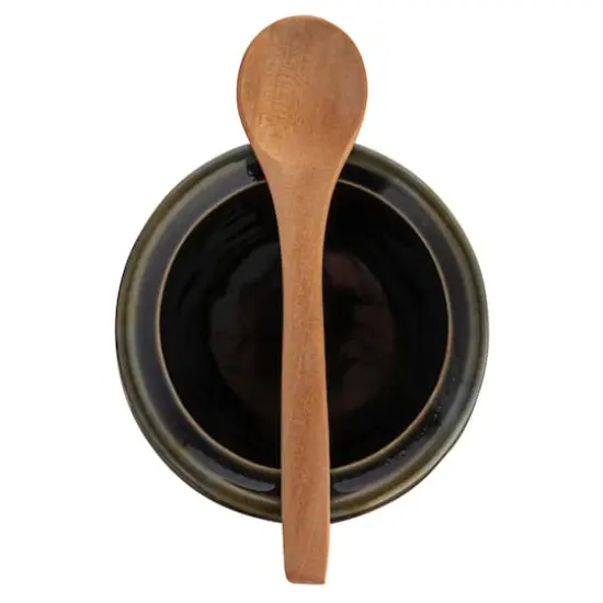 Hello Honey® 4.4" Green Stoneware Sugar Pot with Lid & Wood Spoon {7}