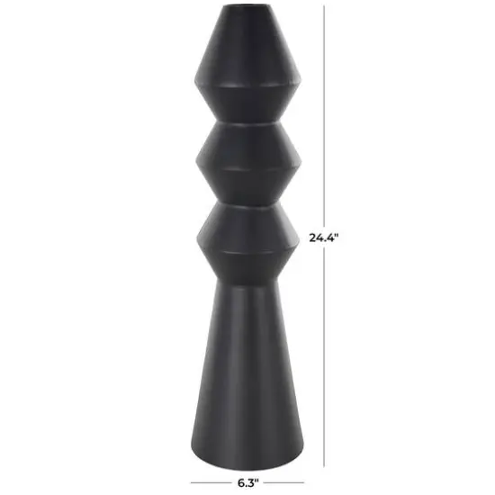 24" Black Metal Art Deco Fluted Vase {9}