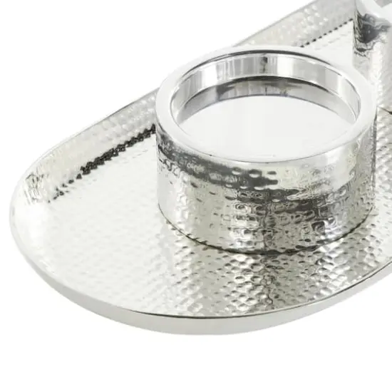 16" Silver Stainless Steel Metal Hammered Candle Holder with Oval Tray Plate {6}