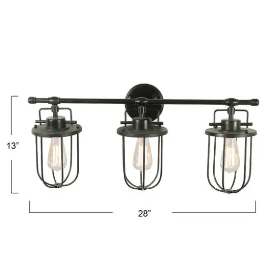 Hello Honey&reg; 28" Black Industrial Metal Cage 3-Light Wall Sconce {5}