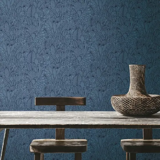 RoomMates Tropical Leaves Sketch Peel & Stick Wallpaper Navy {5}