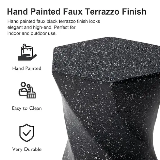 Glitzhome&reg; 17.75" Multifunctional Twist-Style Faux Terrazzo Garden Stool Black {8}