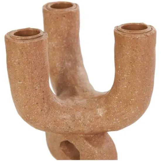 11" Brown Speckled Abstract Totem 3 Taper Candle Candelabra {8}