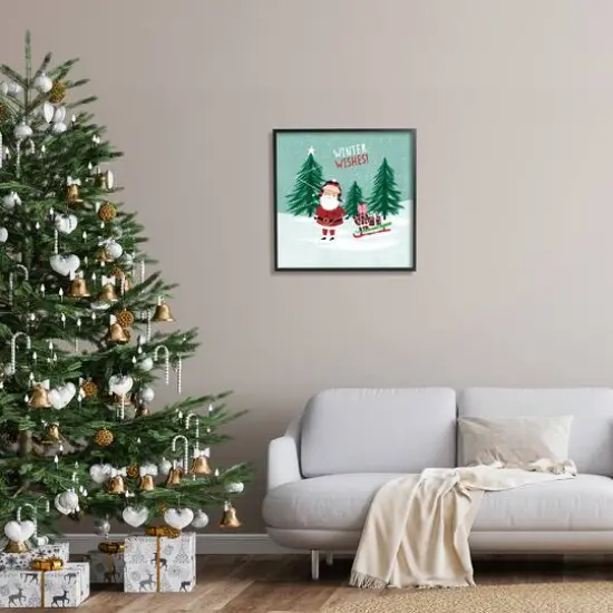 Stupell Industries Winter Wishes Santa Claus & Sled Framed Giclee Art Black {3}