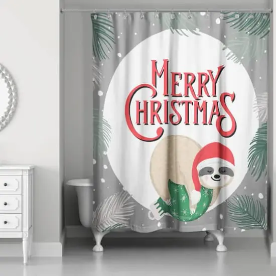 Merry Christmas Sleepy Sloth Shower Curtain {3}
