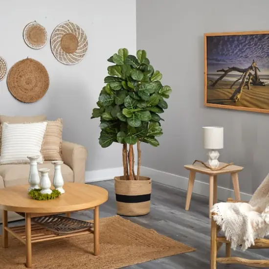 5ft. Fiddle Leaf Fig Artificial Tree in Handmade Natural Cotton Planter {5}