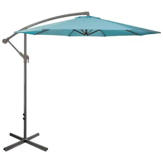 10ft. Offset Outdoor Patio Umbrella with Hand Crank Turquoise Blue {1}