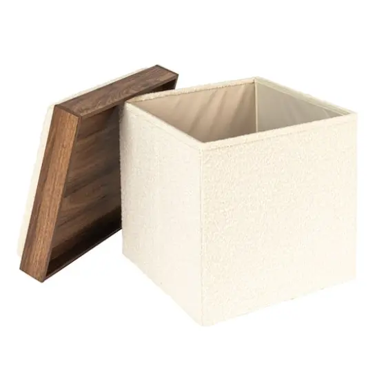 Household Essentials Versatile Boucle Ottoman with Hidden Storage Cream {5}