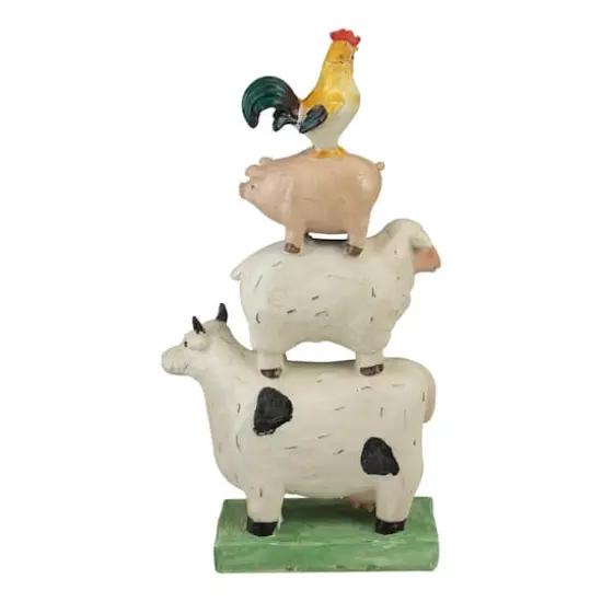 11.5" Stacked Farm Animals Outdoor Garden Statue {5}