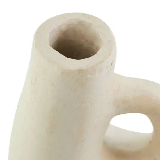 15" Beige Paper Mache Abstract Curved Vase with Handle {8}