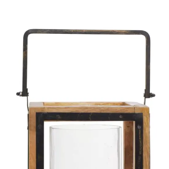 Brown Mango Wood Traditional Candle Holder Lantern, 31" x 8" x 8" {5}