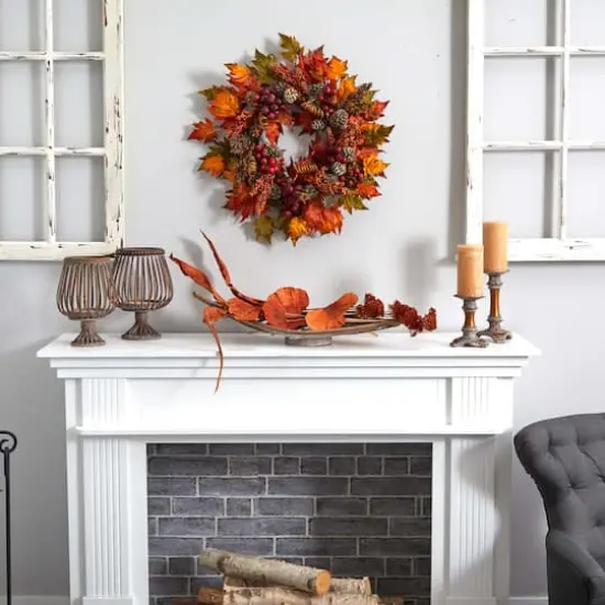 24" Orange & Brown Maple & Berry Wreath {4}