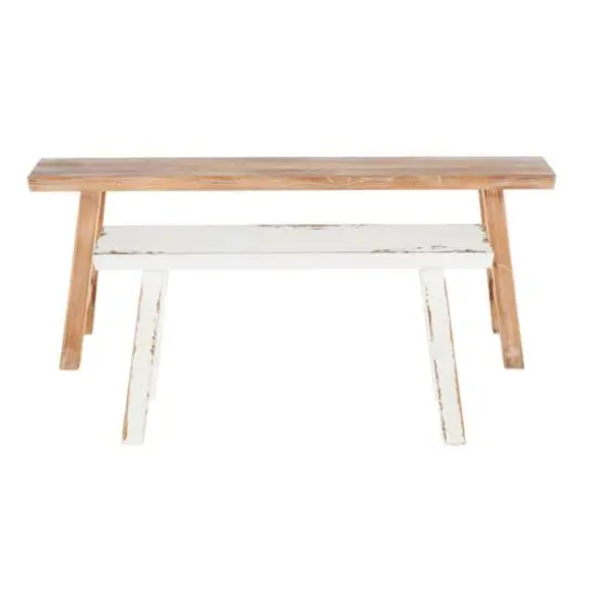 Wood Slim Distressed Bench Set {10}