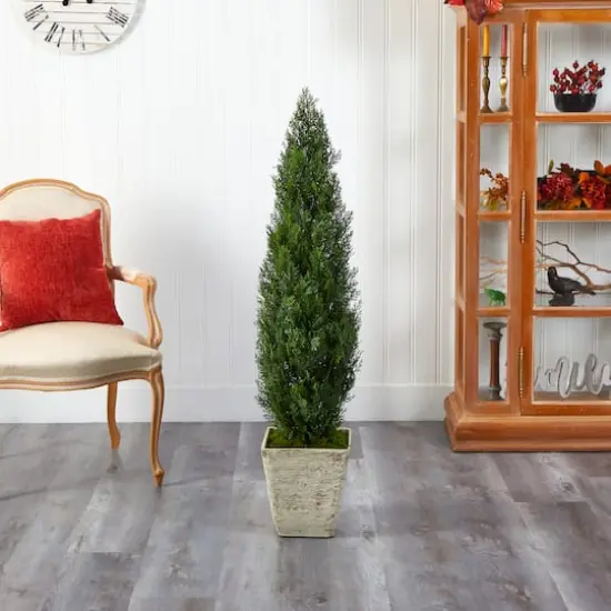 4.5ft. Cedar Artificial Tree in Country White Planter (Indoor/Outdoor) {4}