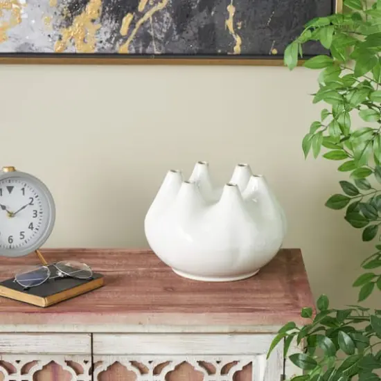 10" Wide White Multi Opening Ceramic Vase {3}