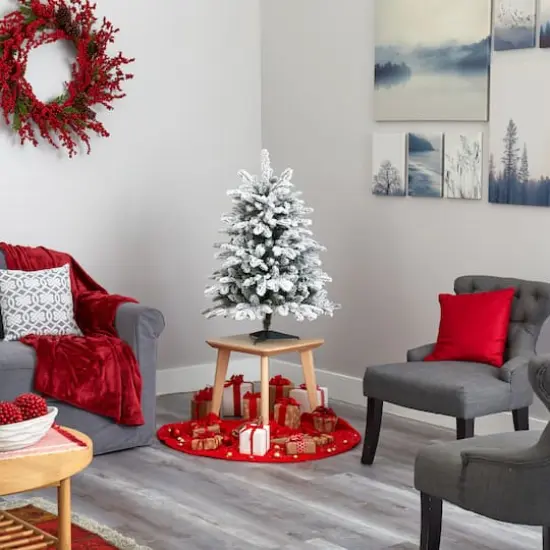 3ft. Pre-Lit Flocked North Carolina Fir Artificial Christmas Tree with Warm White Lights {8}