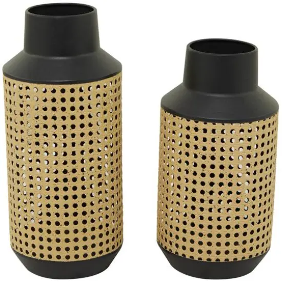 Brown Metal Open Weaved Inspired Vase Set of 2 14", 12" {1}
