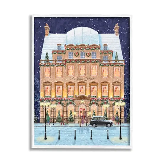 Stupell Industries Winter Hotel Christmas Festival Framed Giclee Art White {1}