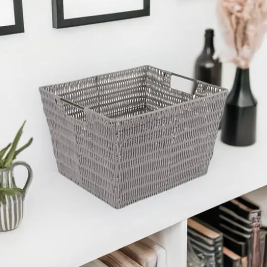 Simplify Large Gray Rattan Storage Tote Basket {5}