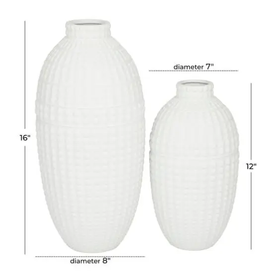 White Stoneware Modern Vase, Set of 2" 16", 12" {6}