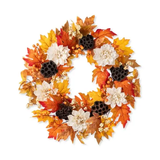Glitzhome&reg; 24" Fall Dahlia, Lotus Pod and Berry Wreath {1}