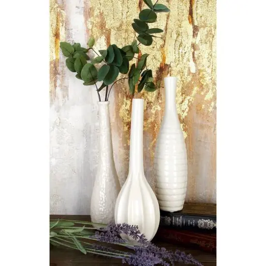 CosmoLiving by Cosmopolitan White Stoneware Modern Vase Set {9}