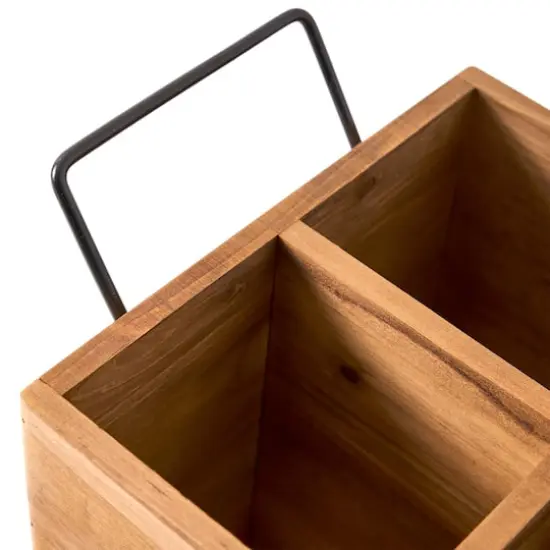 American Art Decor The Bourbon Bar Wood Crate Bottle Holder with Metal Handles - 7" x 14" x 8" {5}