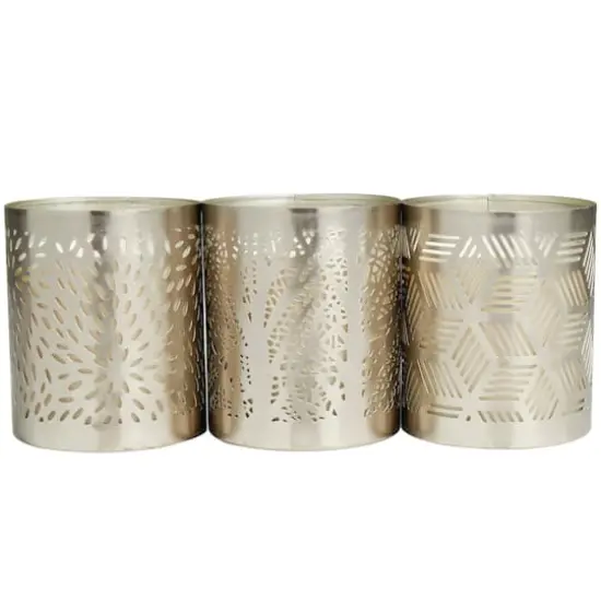 White Wax Vanilla Marshmallow Scented Candle with Geometric Silver Containers, 3ct. {4}