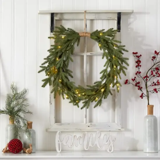 24" Pre-Lit Holiday Christmas Cascading Pine Wreath {5}