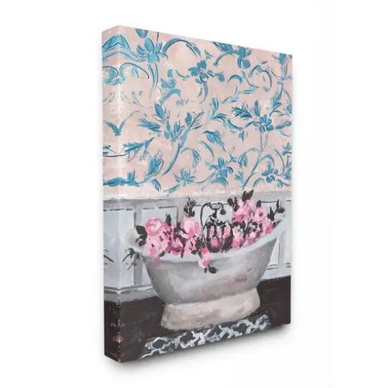 Stupell Industries Flower In Bath Tub Blue & Pink Canvas Wall Art {1}
